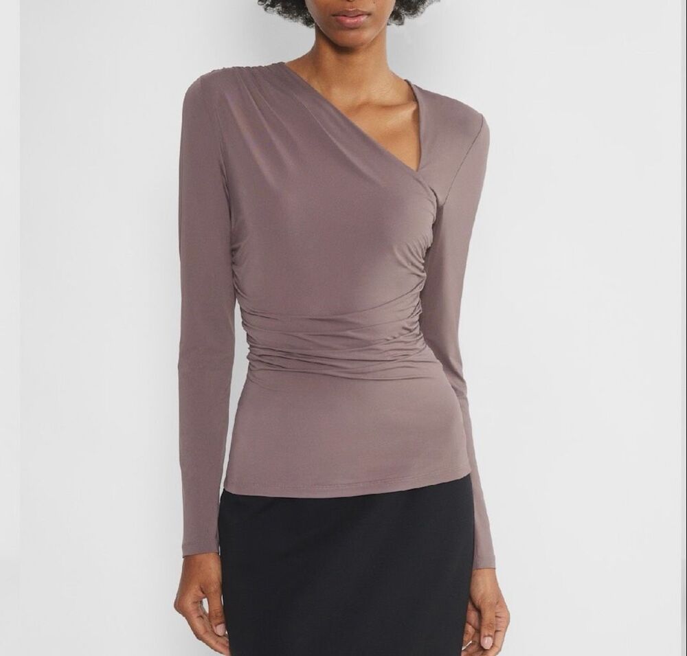 Aritzia Wilfred Trista Asymmetrical Ruched Long Sleeve Top mauve Large NEW